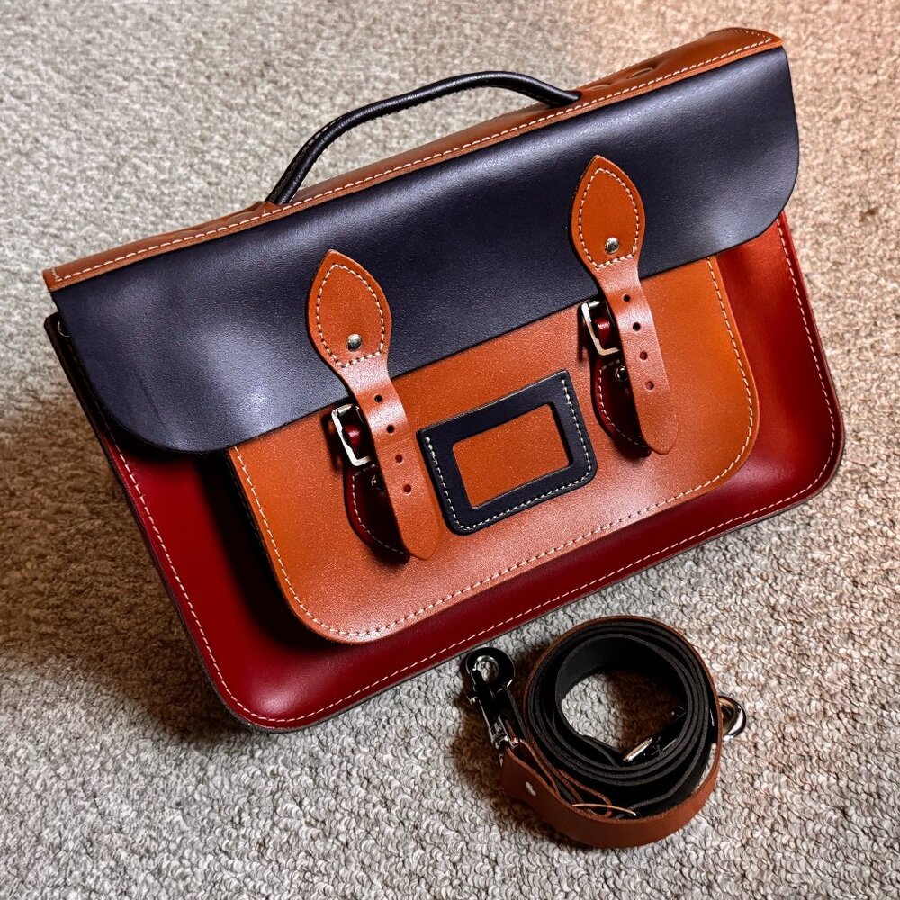 NWOT The Leather Satchel tri-color satchel bag, 12.5 inch